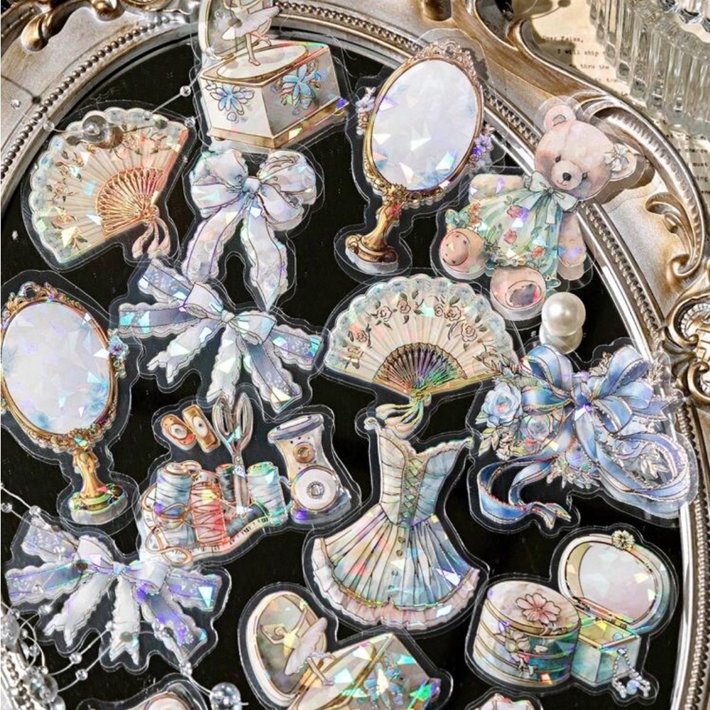 20 Sheets Pet Transparent Sticker Pack, Icy 3d Laser Work Diy Craft Scissors